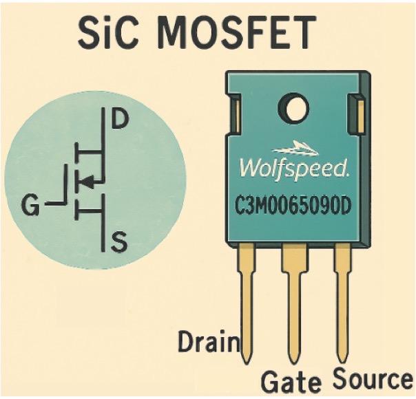 A Sample SiC MOSFET Electonics Symbol and Component Visual