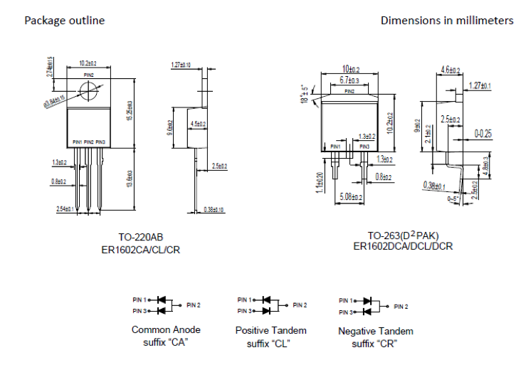 Topdiode ER1602CA/CL/CR series COMMON ANODE FRED Rectifiers replace onsemi MURB1620CTRT4G :