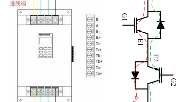 Three-phase electronic fire-prevention current-limiter application diagram from the source document