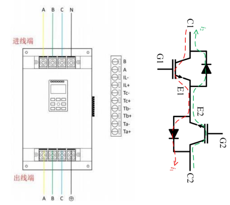 Three-phase electronic fire-prevention current-limiter application diagram from the source document