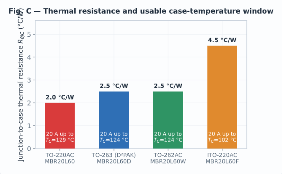 Figure 2. Junction-to-case thermal resistance and modelled usable case-temperature window.